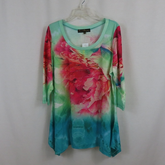 🌹4 for$20🌹 French Bazaar Sparkle Flower Tunic Shirt XXL - Picture 1 of 10